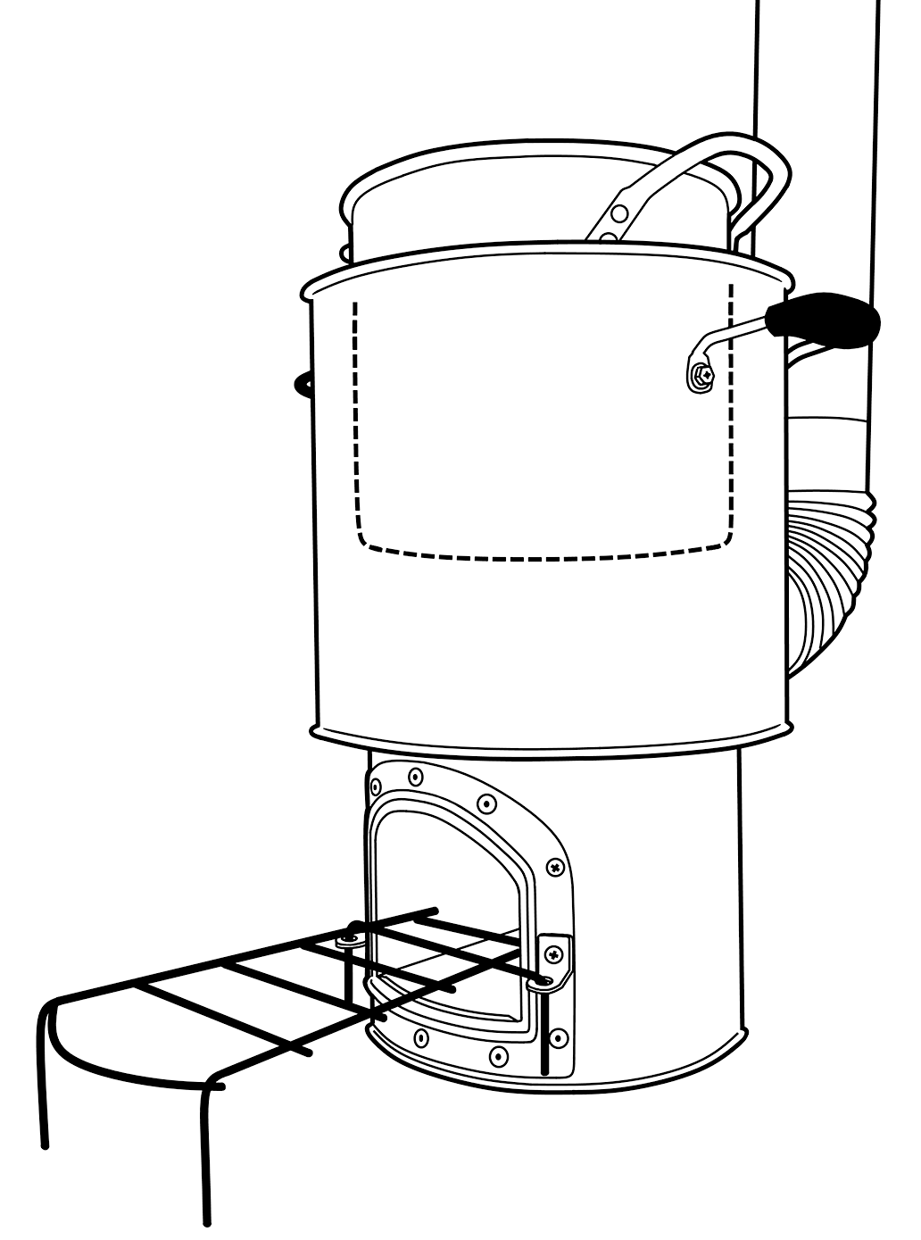 Winiarski sunken pot Rocket stove with chimney