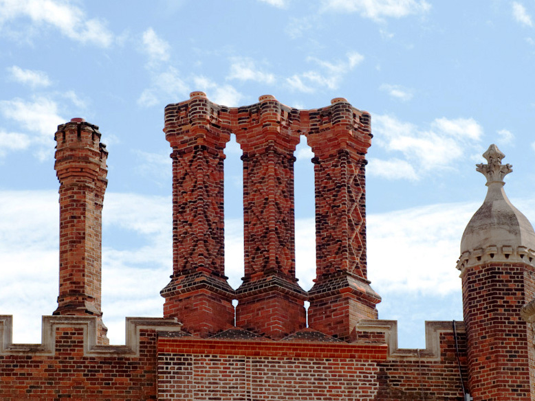 Ornate chimneys at Hampton Court Palace, London